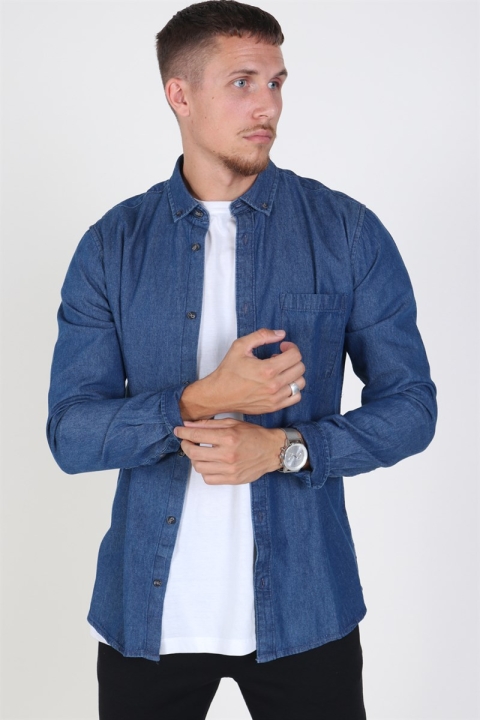 Only & Sons Basic Denim Skjorte Dark Blue Denim