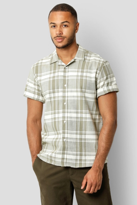 Clean Cut Copenhagen Bowling Checked Shirt SS Dusty Green W. Ecru