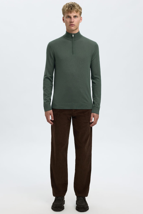 Selected Tray LS Merino Knit Half Zip Deep Forest