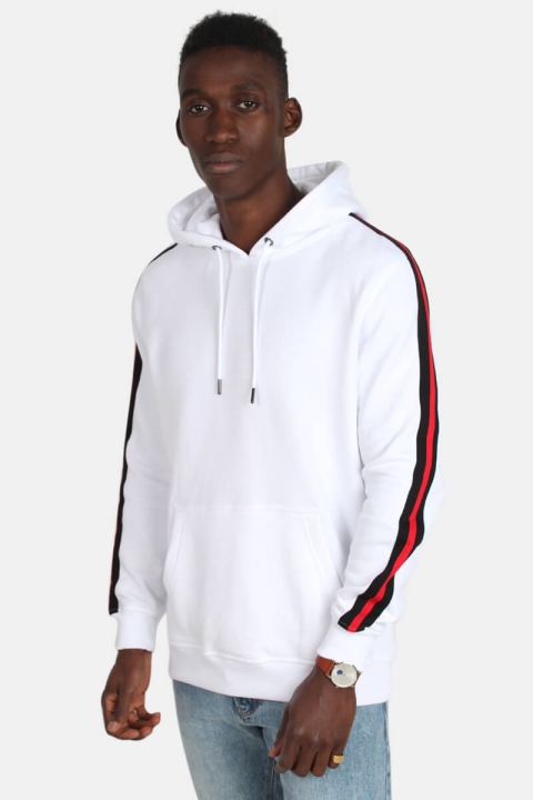 Klokkeban Classics TB2085 Stripe Shoulder Hoodie White/Black/Fire Red