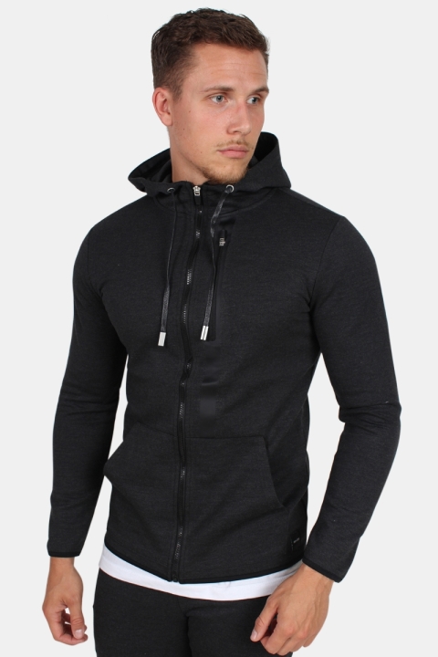 Only & Sons Vinn Zip Hood Genser Dark Grey Melange