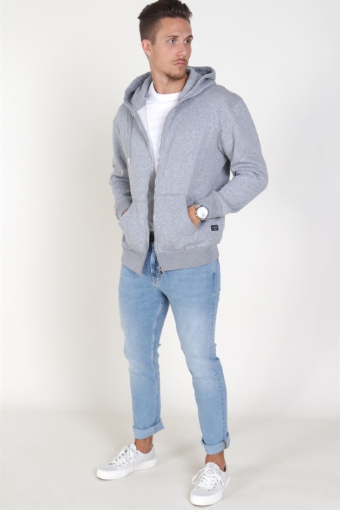 Jack & Jones Soft Genser Zip Hood Light Grey Melange