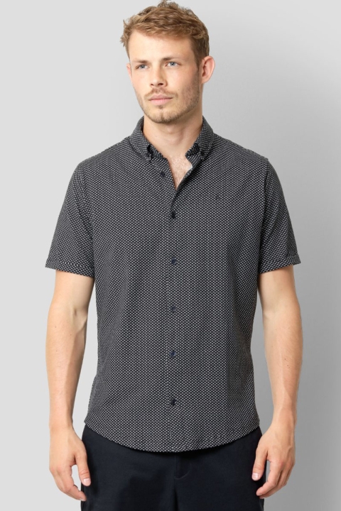 Clean Cut Copenhagen Hudson AOP Stretch Shirt SS Dark Navy Dot