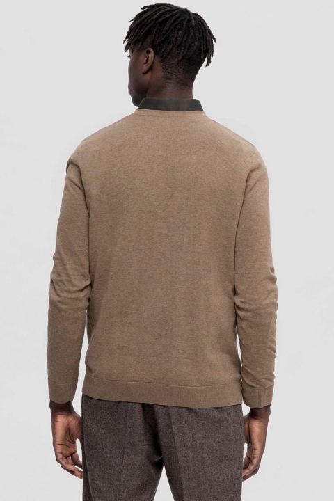 Selected Berg Knit V-Neck LS Teak