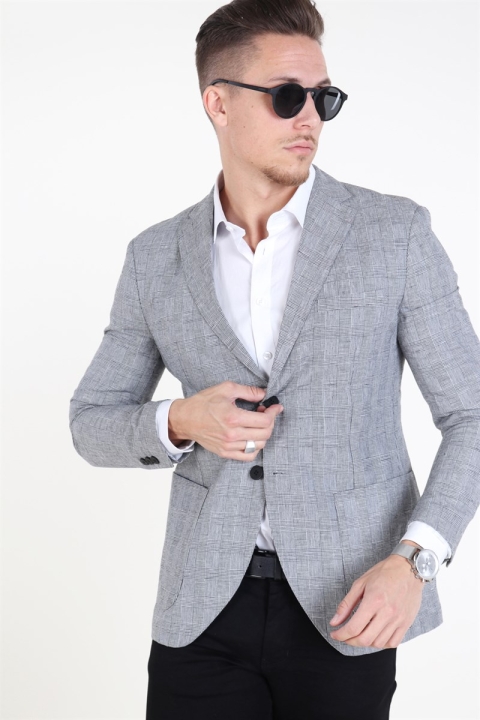 Jack & Jones Premium Julian Check Blazer Light Grey Melange