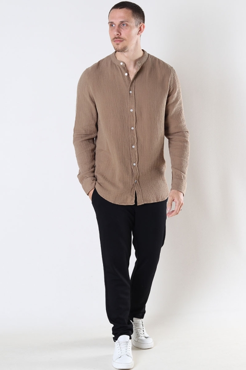 Kronstadt Johan Muslin Henley shirt Sepia tint brown