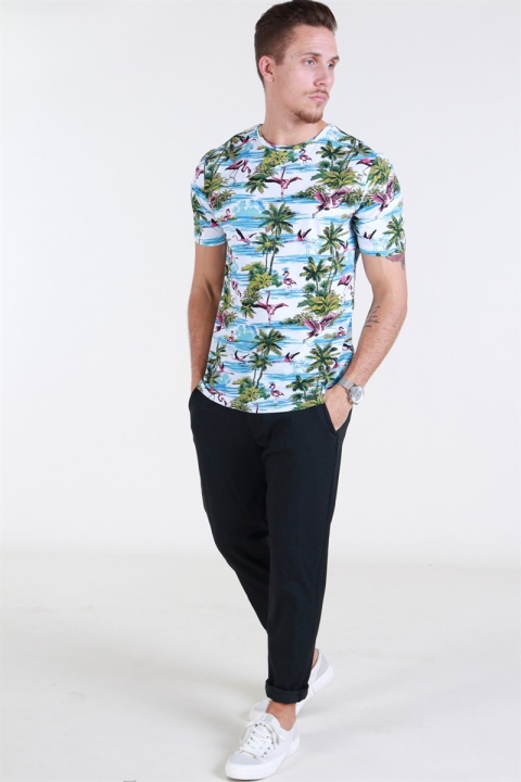 Only & Sons LEIF SS AOP TEE White/Flamingo