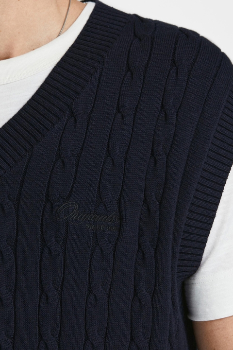 Jack & Jones JORNEO KNIT CABLE VEST Navy Blazer