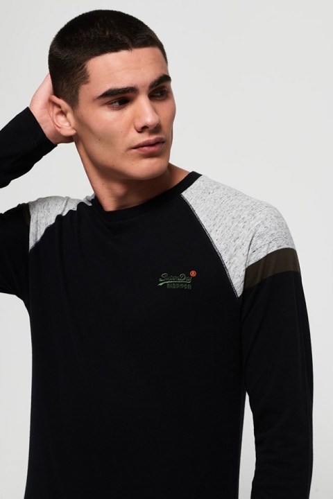 Superdry O L Eng'D Sleeve Baseball T-skjorte Black