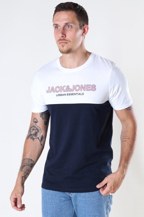 Jack & Jones JJEURBAN BLOCKING TEE SS O-NECK NOOS White Red Dhalia-Navy Print/Slim Fit