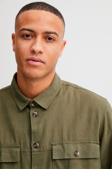 Solid Allan Linen Overshirt Deep Lichen Green