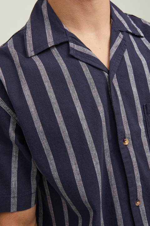 Jack & Jones JORDAVE RESORT LINEN STRIPE SHIRT SS Navy Blazer