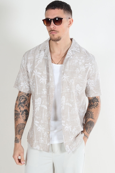 ONLY & SONS Caiden SS Regular Hawaii Linen Shirt Chinchilla