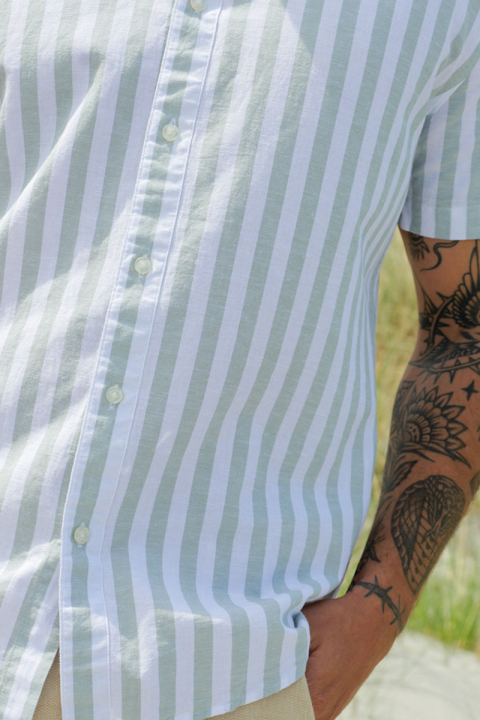Selected Regular Sun Linen Shirt SS Iceberg Green Stripe