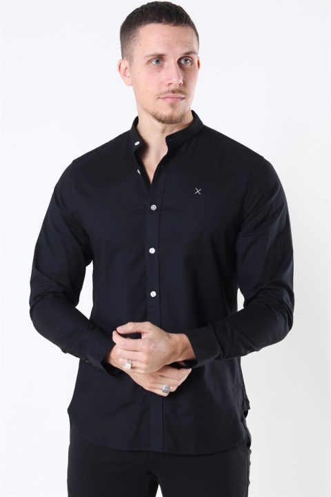 Clean Cut Copenhagen Oxford Mao Stretch L/S Black