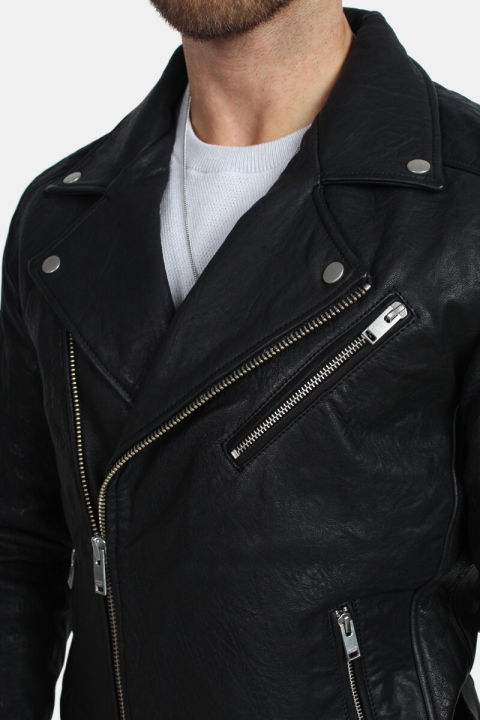 Selected Scott Læder Biker Jakke Camp Black