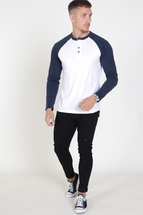 Only & Sons Elton Raglan Granddad LS T-skjorte White/Navy