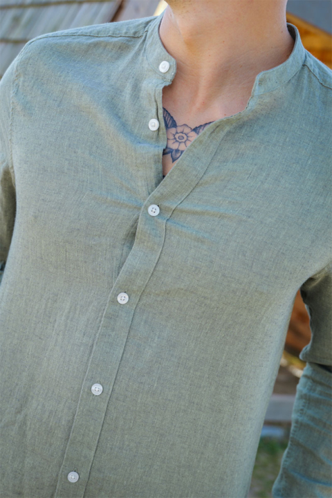 ONLY & SONS CAIDEN LS SOLID LINEN MAO SHIRT Swamp