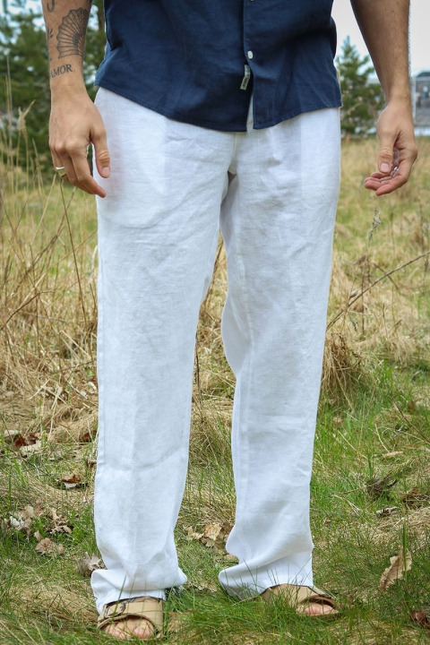 Woodbird Eik Linen Pant Off White