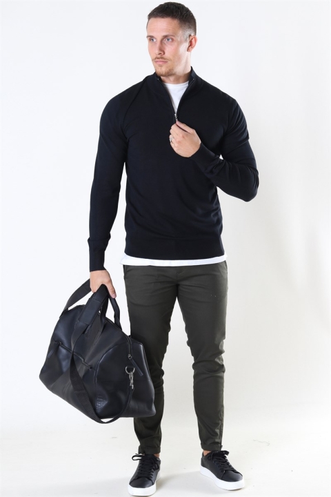 Jeff Argento Half Zip Strikke Black