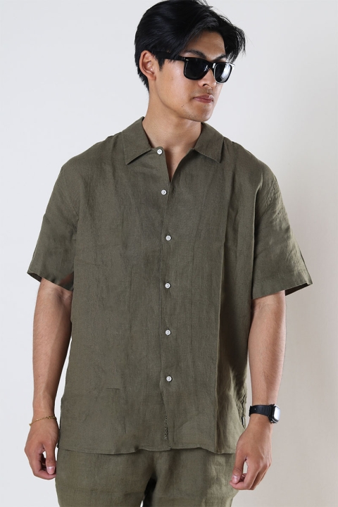 Woodbird Sunny Linen Shirt Khaki