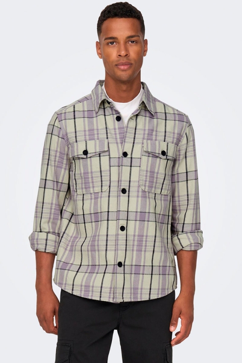 ONLY & SONS MILO OVR CHECK LS SHIRT Purple Ash