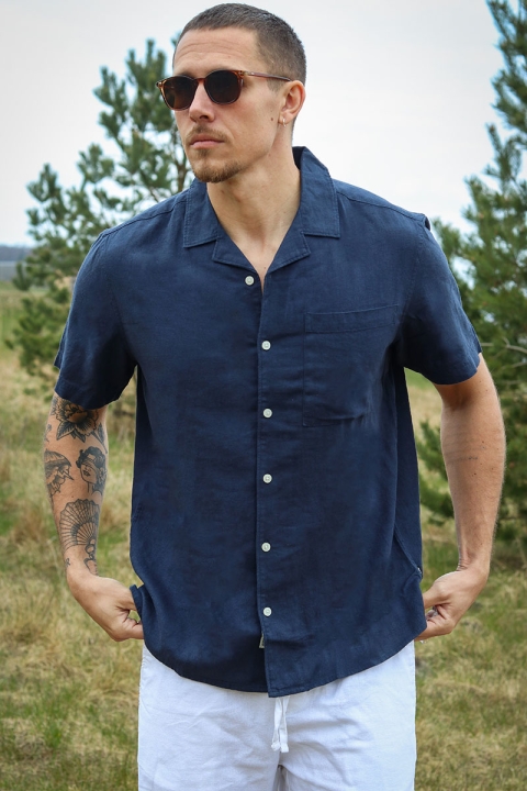 Solid Allan Cuba Linen Shirt Insignia Blue