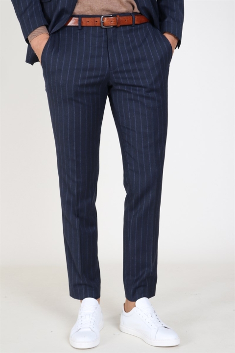 Selected Slim Aden Stripe Bukser Grey/Blue