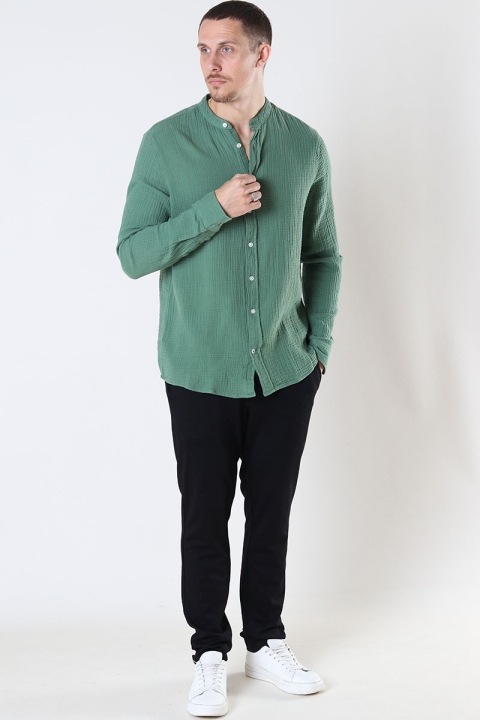 Kronstadt Johan Muslin Henley shirt Ivy Green