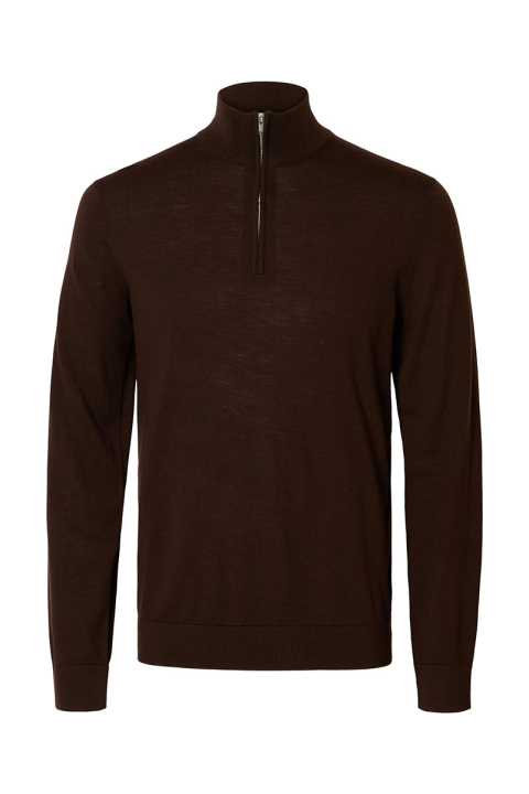 Selected Tray LS Merino Knit Half Zip Demitasse