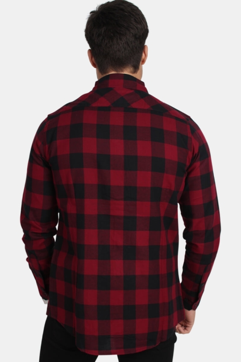 URBAN CLASSICS Checked Flanell Skjorte Black/Burgundy