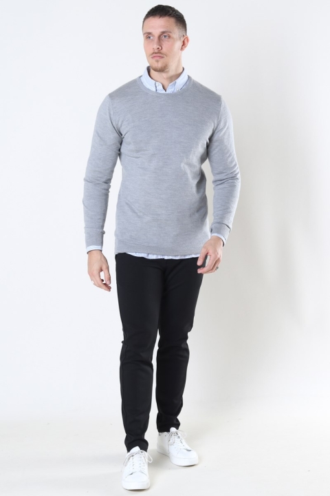 Clean Cut Copenhagen Merino Wool Crew Strikke Light Grey Mel