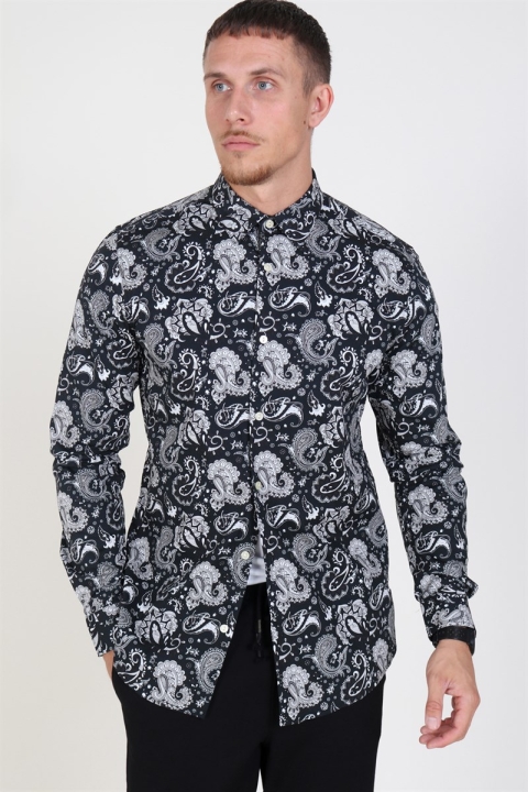 Only & Sons Frederik L/S Paisley Stretch Skjorte Black