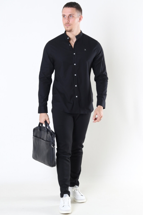 Clean Cut Copenhagen Oxford Mao Stretch L/S Black