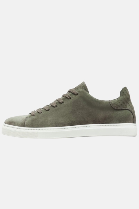 Selected David Suede Perforated Trainer Sneakers Depp Lichen Green