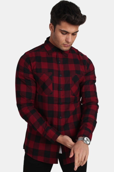 URBAN CLASSICS Checked Flanell Skjorte Black/Burgundy