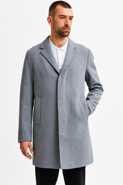 Selected HAGEN WOOL COAT Grey Melange  Twill