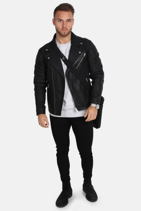 Selected Scott Læder Biker Jakke Camp Black