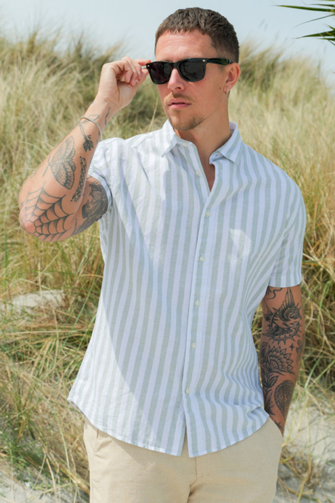 Selected Regular Sun Linen Shirt SS Iceberg Green Stripe