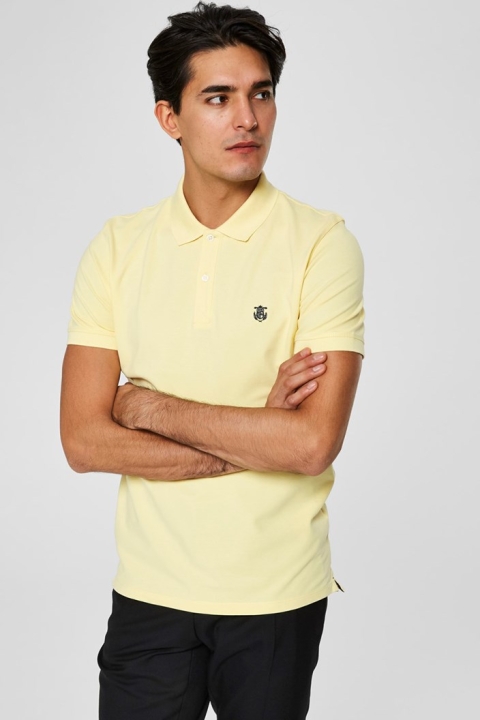 Selected Aro S/S Embroidery Polo Skjorte W Noos Mellow Yellow