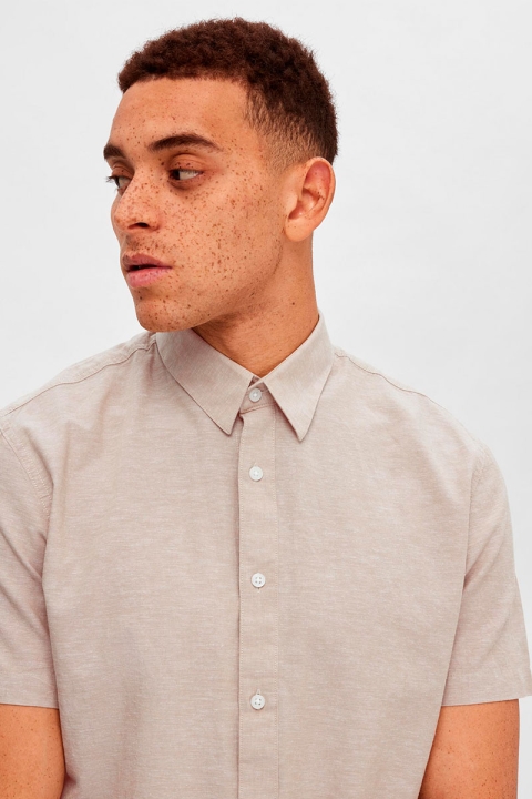 Selected SLHSLIMNEW-LINEN SHIRT SS CLASSIC Kelp