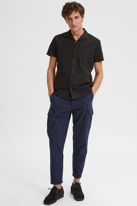 Selected SLHREGNEW-LINEN SHIRT SS RESORT W Black