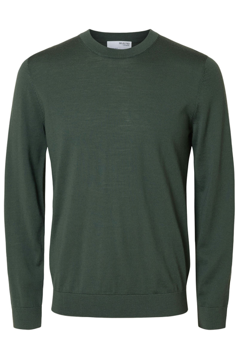 Selected Tray LS Merino Knit Crew Neck Deep Forest