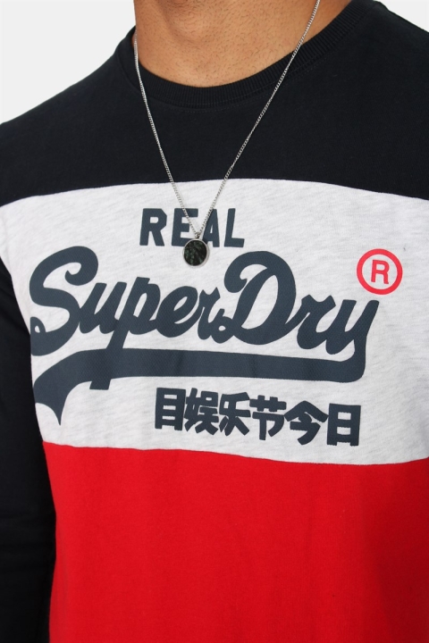 Superdry Vintage Logo Panel L/S T-skjorte Navy/Red/Grey