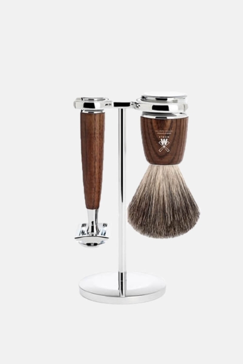 Mühle Barberingssett med DE-Skraber, Barberingskost & Holder, Ask
