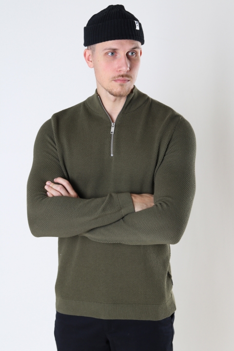 ONLY & SONS PANTER STRUC HALF ZIP KNIT Olive Night