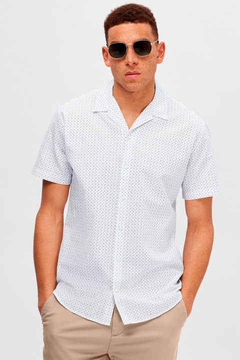 Selected SLHREGNEW-LINEN SHIRT SS RESORT W White AOP