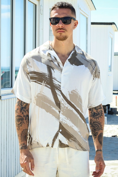 Jack & Jones Jeff Abstract Print Resort Shirt SS Crockery