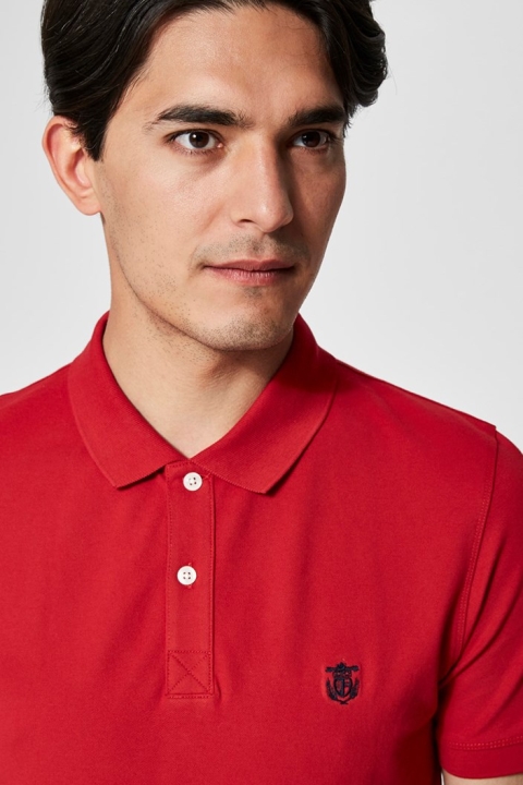 Selected Aro S/S Emroidery Polo Skjorte Noos Scarlet Sage