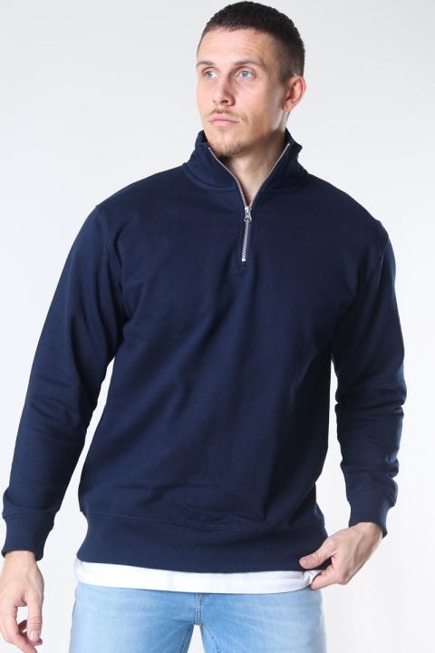 Basic Brand Quarter Zip Sweat Blue Navy